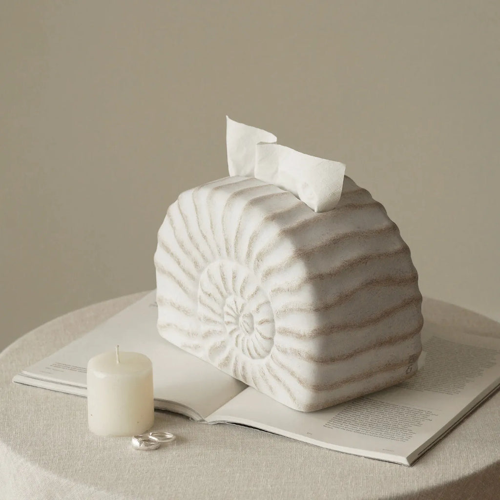 Resin tissue box cover with conch shell design in conch ramble colour