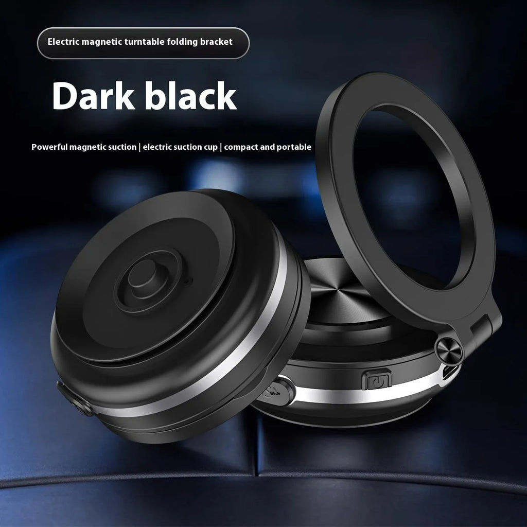 C1 Vacuum Adsorption Car Phone Holder with magnetic turntable foldable bracket, zinc alloy plastic, Mysterious Black