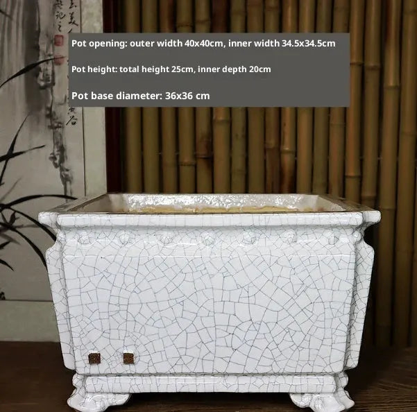 Handmade ceramic flower pot with crackle glaze surface, large diameter, Chinese style