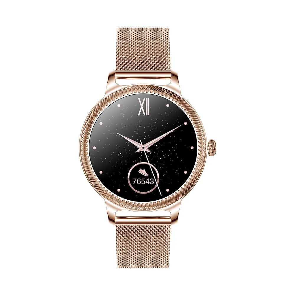 AK38 ladies smart watch with stainless steel band and 1.09-inch TFT display