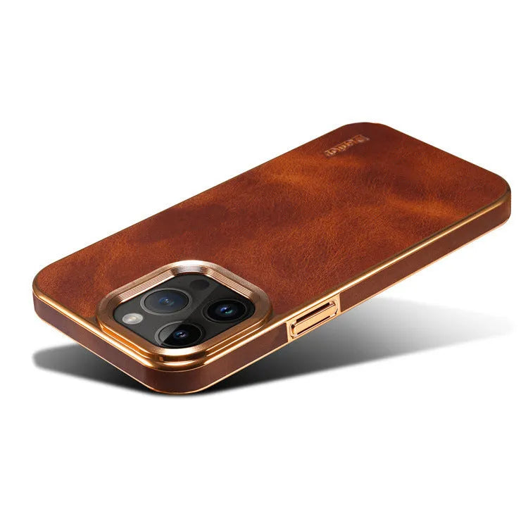 Handmade leather iPhone case in vintage oil wax leather with slim profile and 360-degree protection