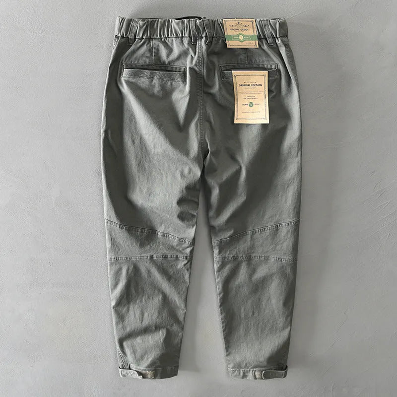 Men's khaki Japanese-style elastic overalls with loose fit and mid waist