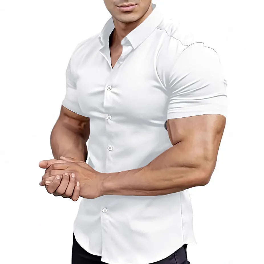 Men's short sleeve casual printed shirt in polyester available in multiple colours and sizes.