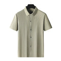 Men's plus size striped casual shirt with square collar in black or khaki