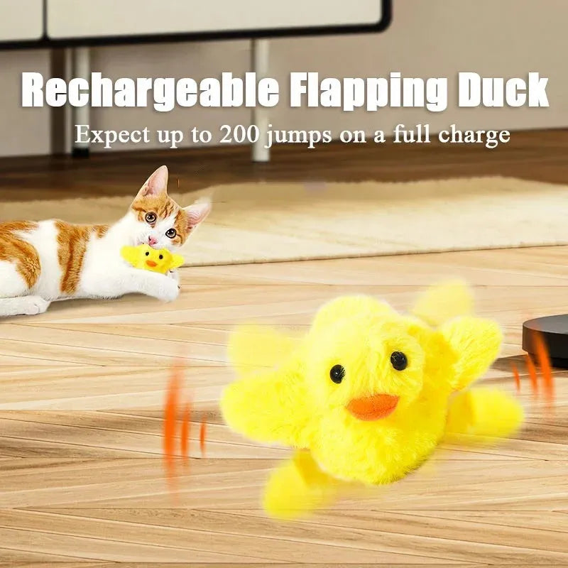 Yellow flapping duck cat plush toy with rechargeable battery and removable washable cover