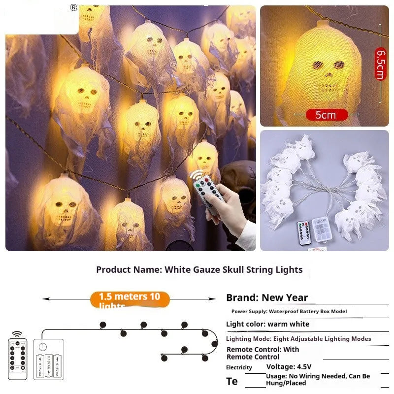 Halloween battery-operated coloured LED string lights for indoor wall decoration with length options