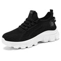 Women's white Flyknit sneakers with thick PVC sole and lace-up front.