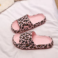 Women's leopard print EVA slippers with a thick sole, shown in multiple colour options.