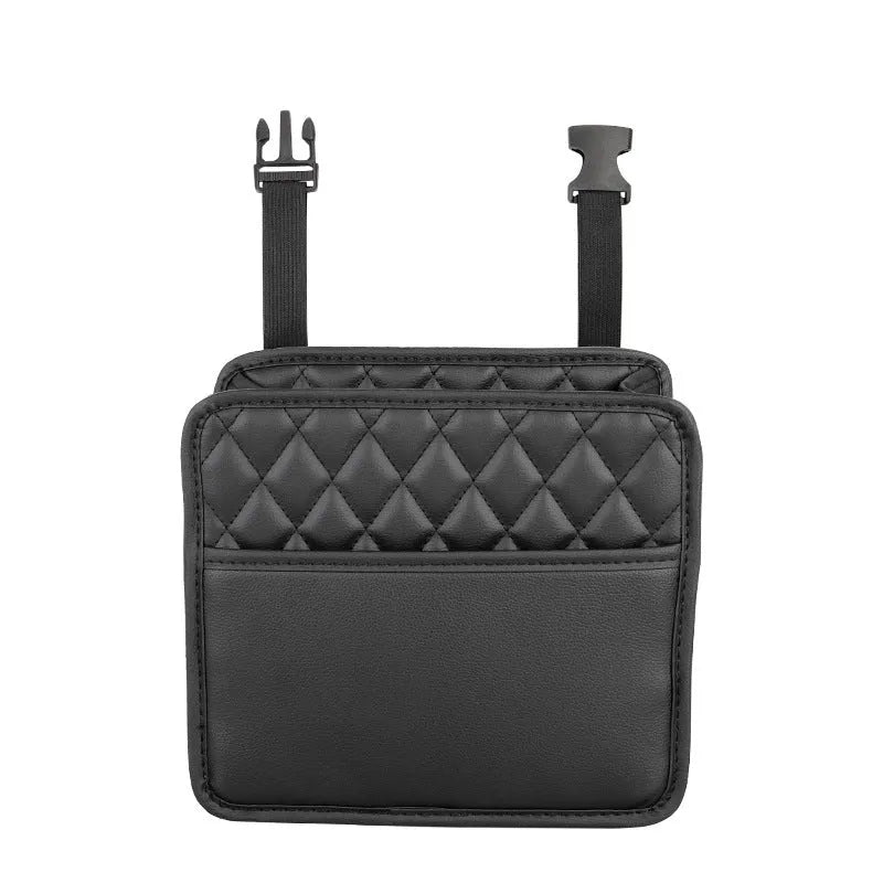 Leather hanging car storage bag in black, pink, green, or white colours, 25cm size