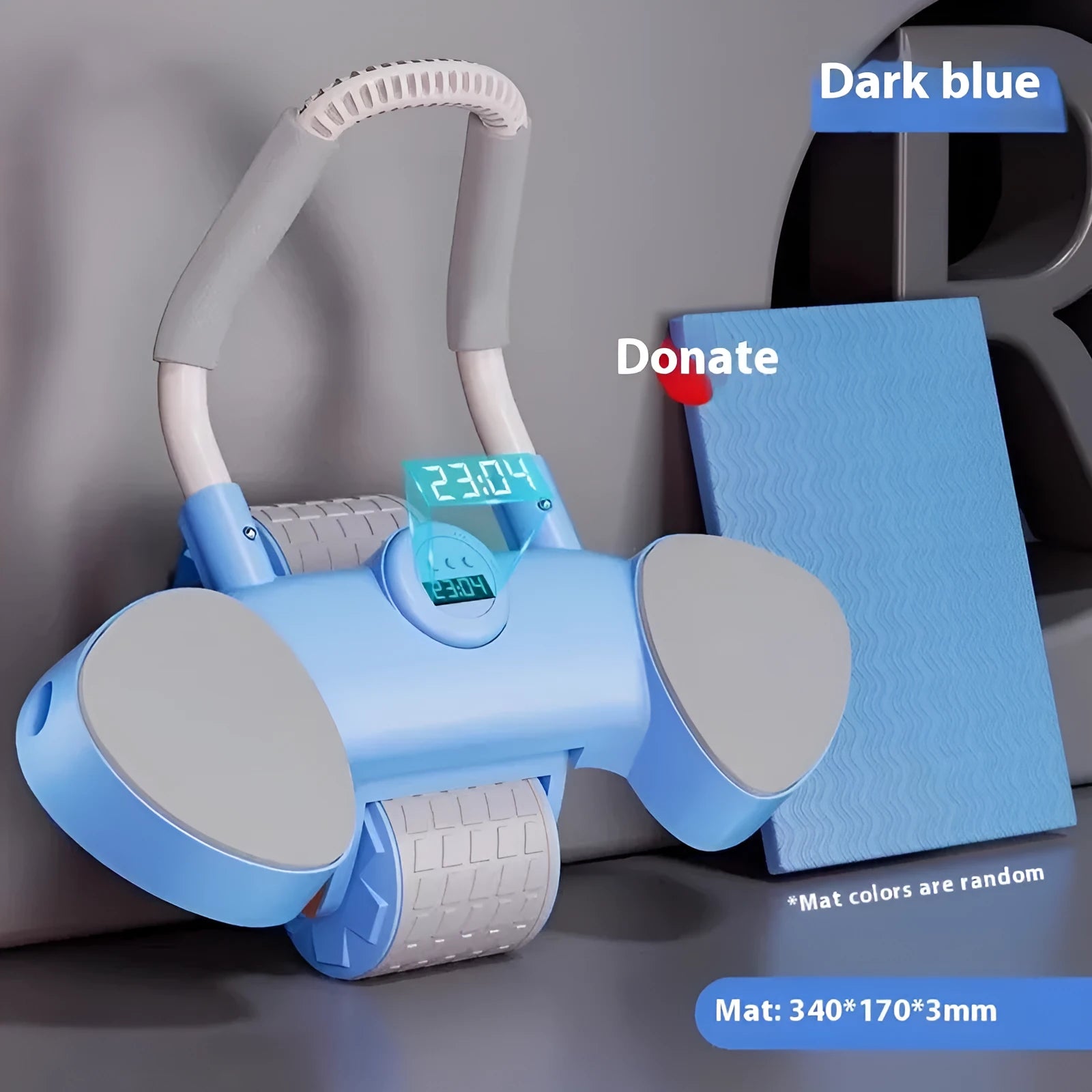 Automatic rebound abdominal wheel fitness equipment with elbow support pads in blue colour