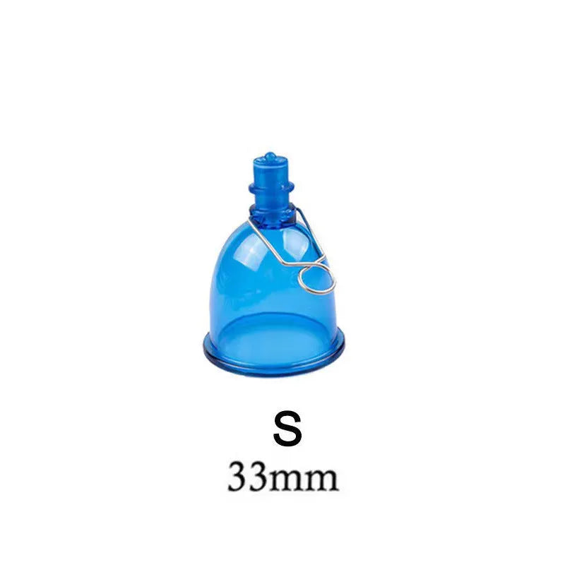 Blue silicone men's stretch exerciser cup shown in Small, Medium, and Large sizes.