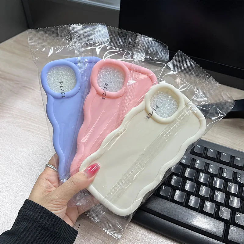 Macaron big wave silicone phone case for iPhone 16 Pro in light pink with soft frosted finish