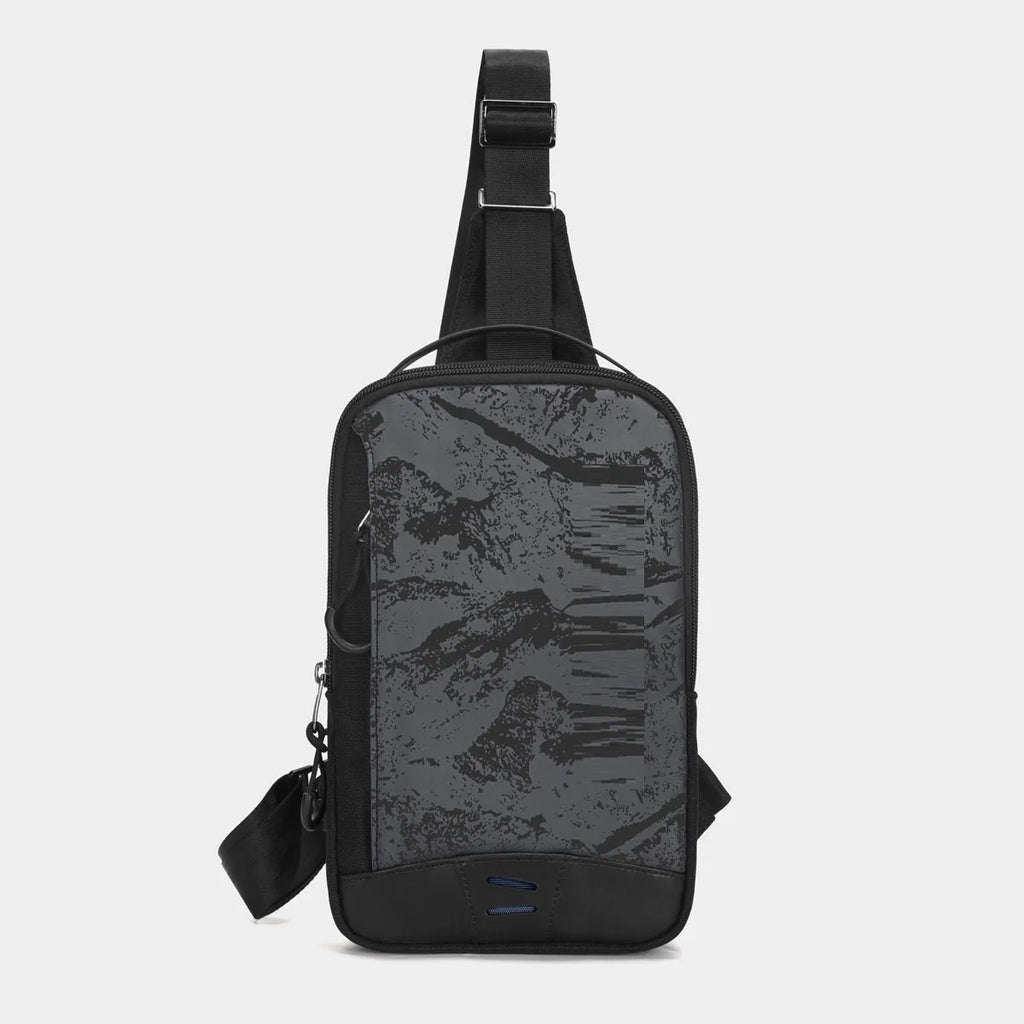 Casual black TPU camouflage chest bag with single shoulder strap and external pockets