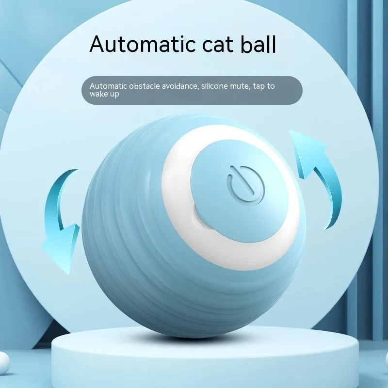 Blue automatic smart cat toy ball with rechargeable moving and bouncing function