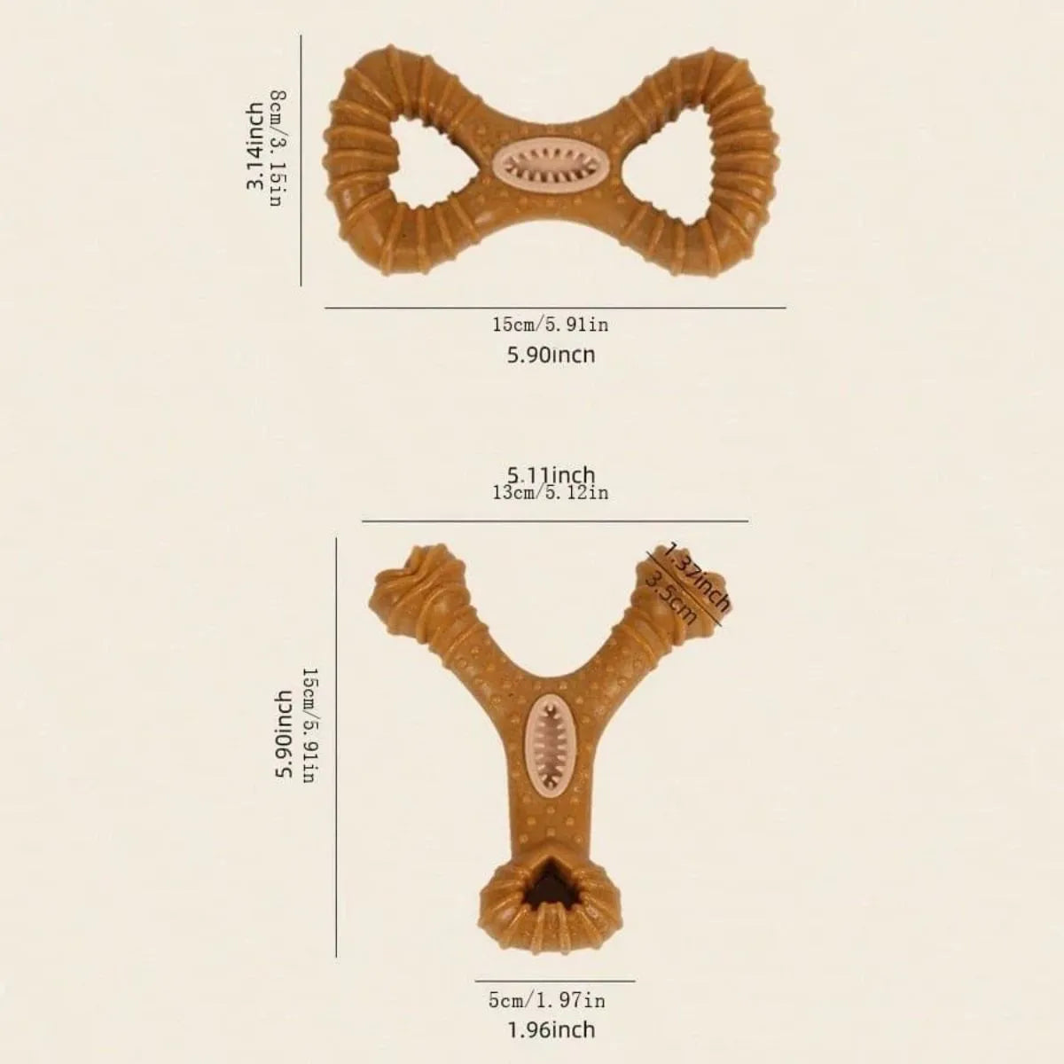Durable dog chew bone toy for teeth cleaning, shown in 8-shape and Y-shape options.
