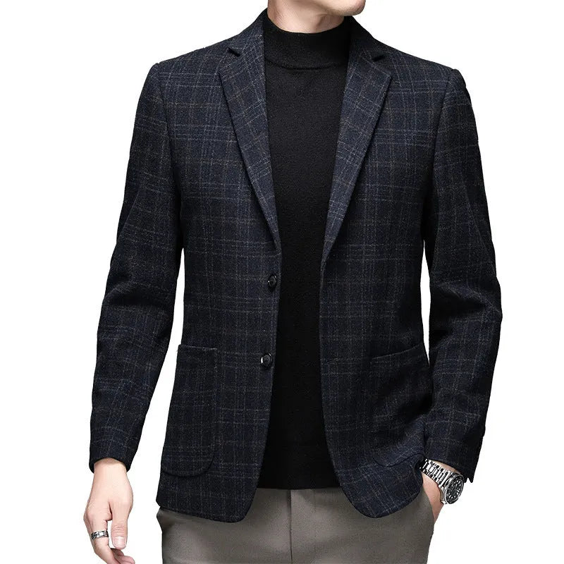 Men's solid colour wool blend casual winter jacket with polyester lining and loose fit