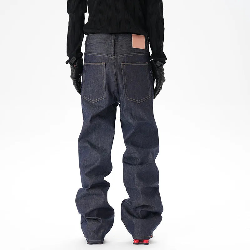 Dark blue loose straight denim jeans for men