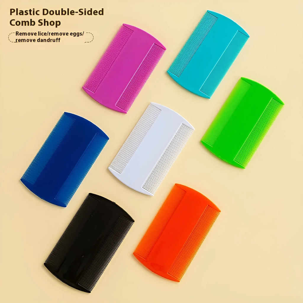 Fine teeth double-edged plastic flea and lice comb in multiple colours measuring 8cm