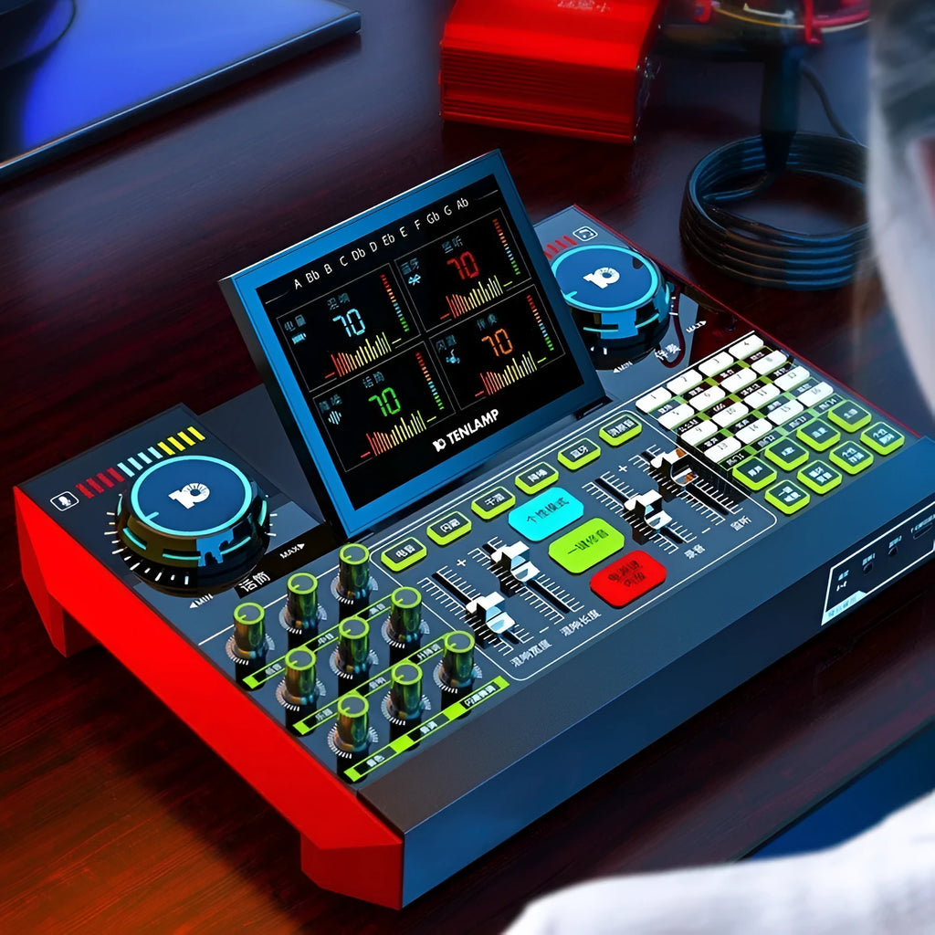 G10 sound card black with buttons and ports for computer karaoke and recording