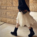 French irregular lace patch high-waisted slimming tulle skirt in Apricot, A-line solid colour polyester short skirt for women