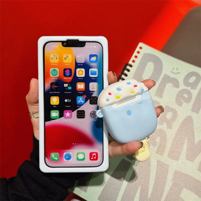 Blue snow strip hook silicone protective cover for Apple AirPods with cartoon lollipop design