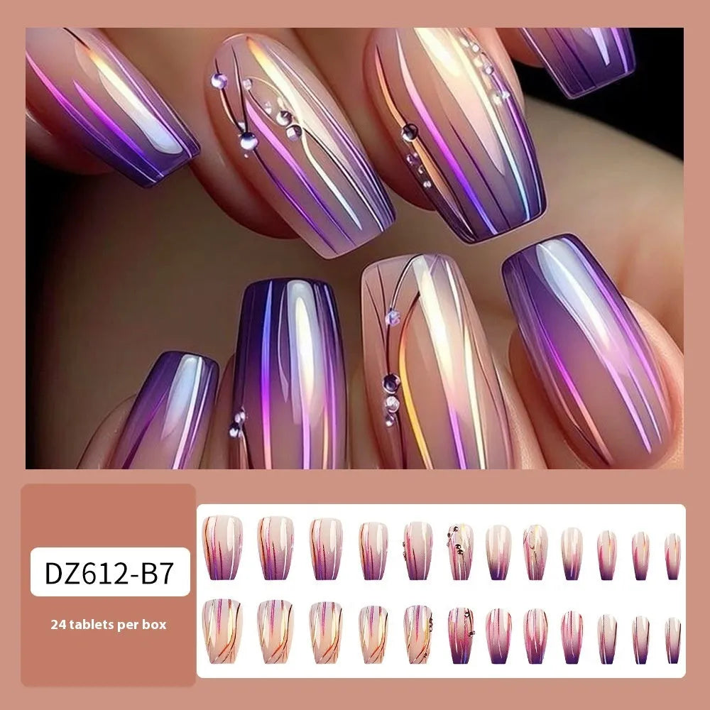 Magic purple gradient nail stickers with starry sky pattern and jelly glue bottle