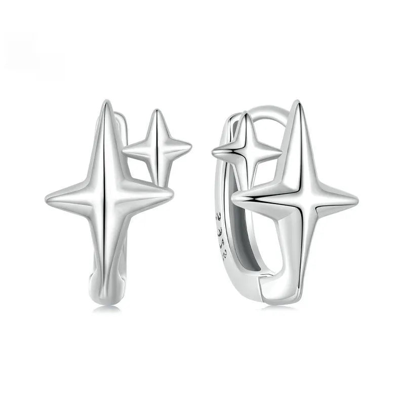 Sterling silver minimalist star ear clips with oxidation treatment and clip-on mechanism