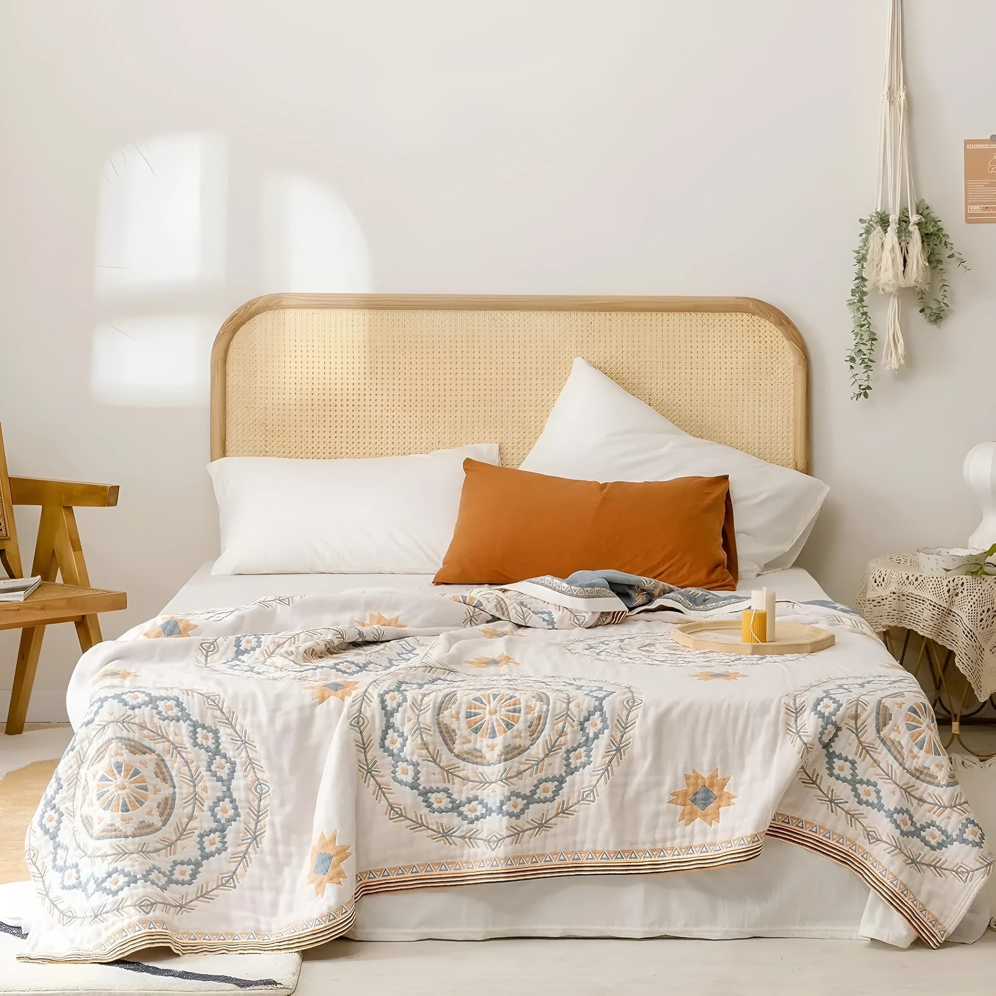 Cotton towel blanket with geometric pattern in modern style available in 180x200cm and 200x230cm sizes