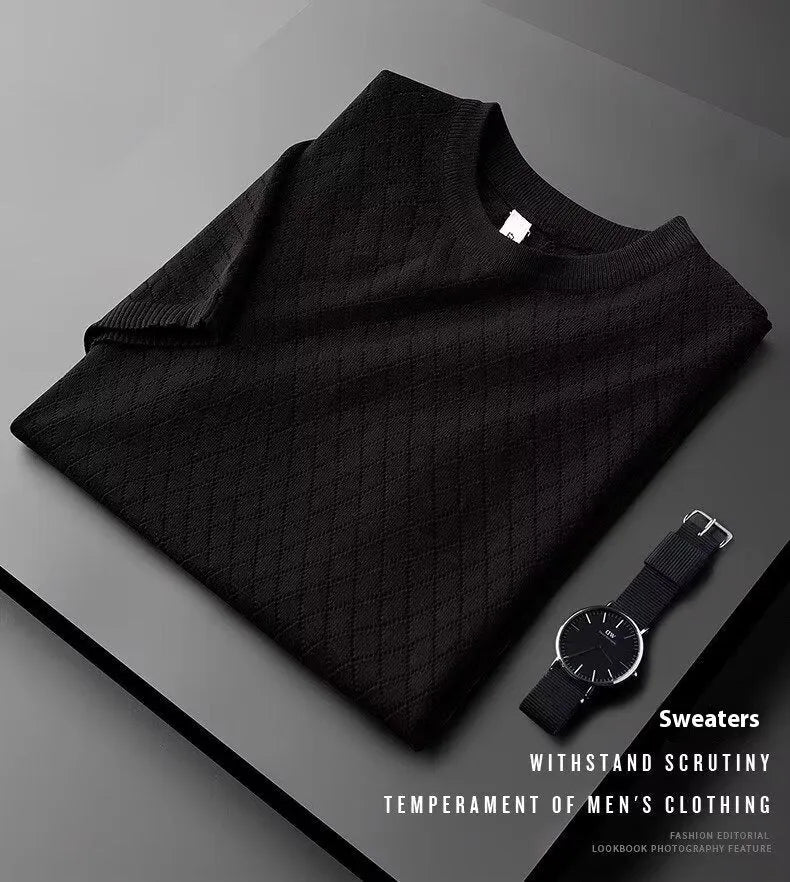 Men's Korean style ice silk V-neck T-shirt in black colour for summer leisure wear