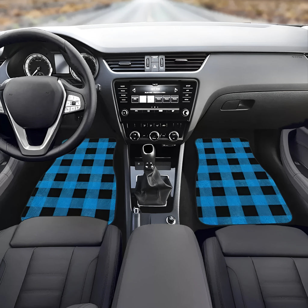 Black rubber car floor mat set, four pieces showing textured surface and 20mm thick edge.