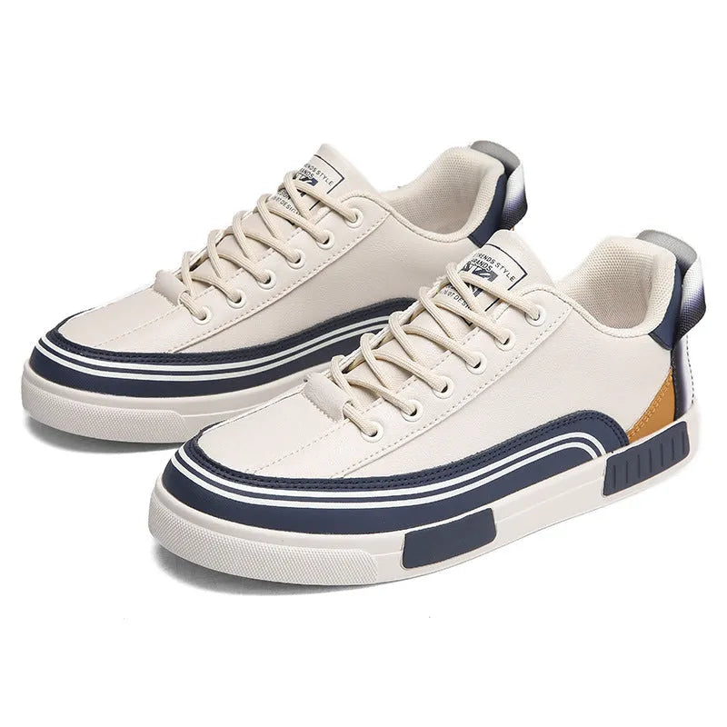 Men's white and green canvas casual shoes with mesh ventilation panels and flat heel