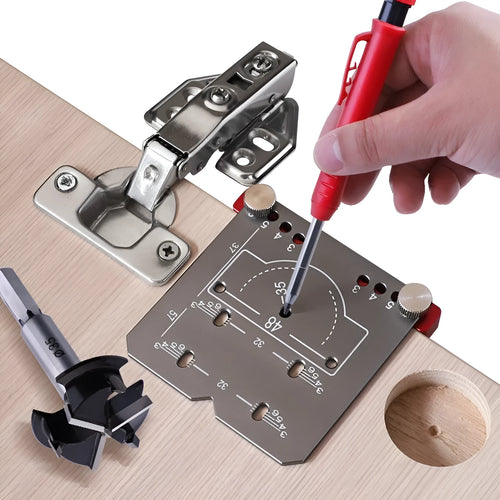 35mm hinge punch locator tool with adjustable margin settings for cabinet installation