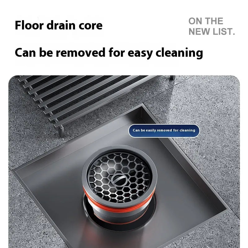 Gun grey 304 stainless steel courtyard floor drain with a 15x15 cm square grate.