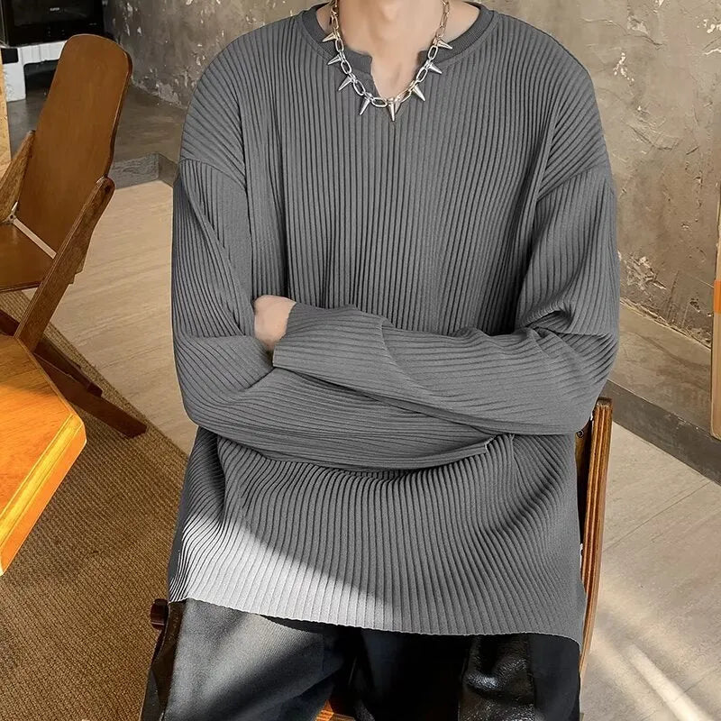 Plus size loose fit striped texture pullover jumper in grey