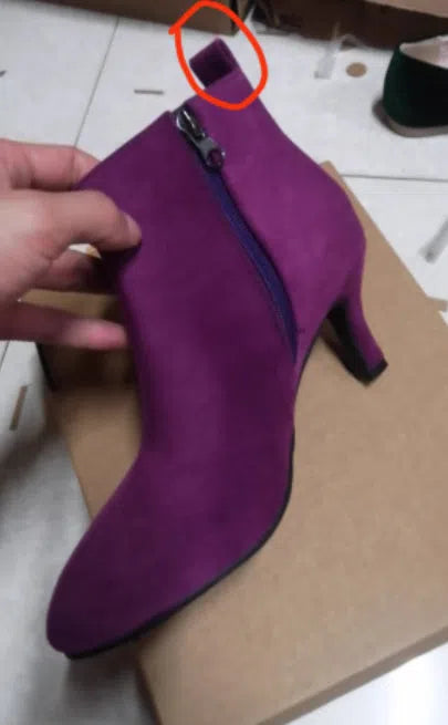 Women's Suede Boots - Pointed Toe High Heel Ankle Boots, Brown Leather Look Boots, Low Shaft Cotton Lined Boots for Women, Available in Green and Purple Sizes 34-43