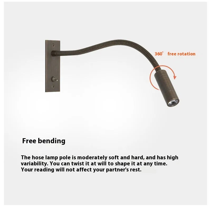 Embedded bedside wall lamp with warm light, aluminium body, sand nickel finish, Nordic style