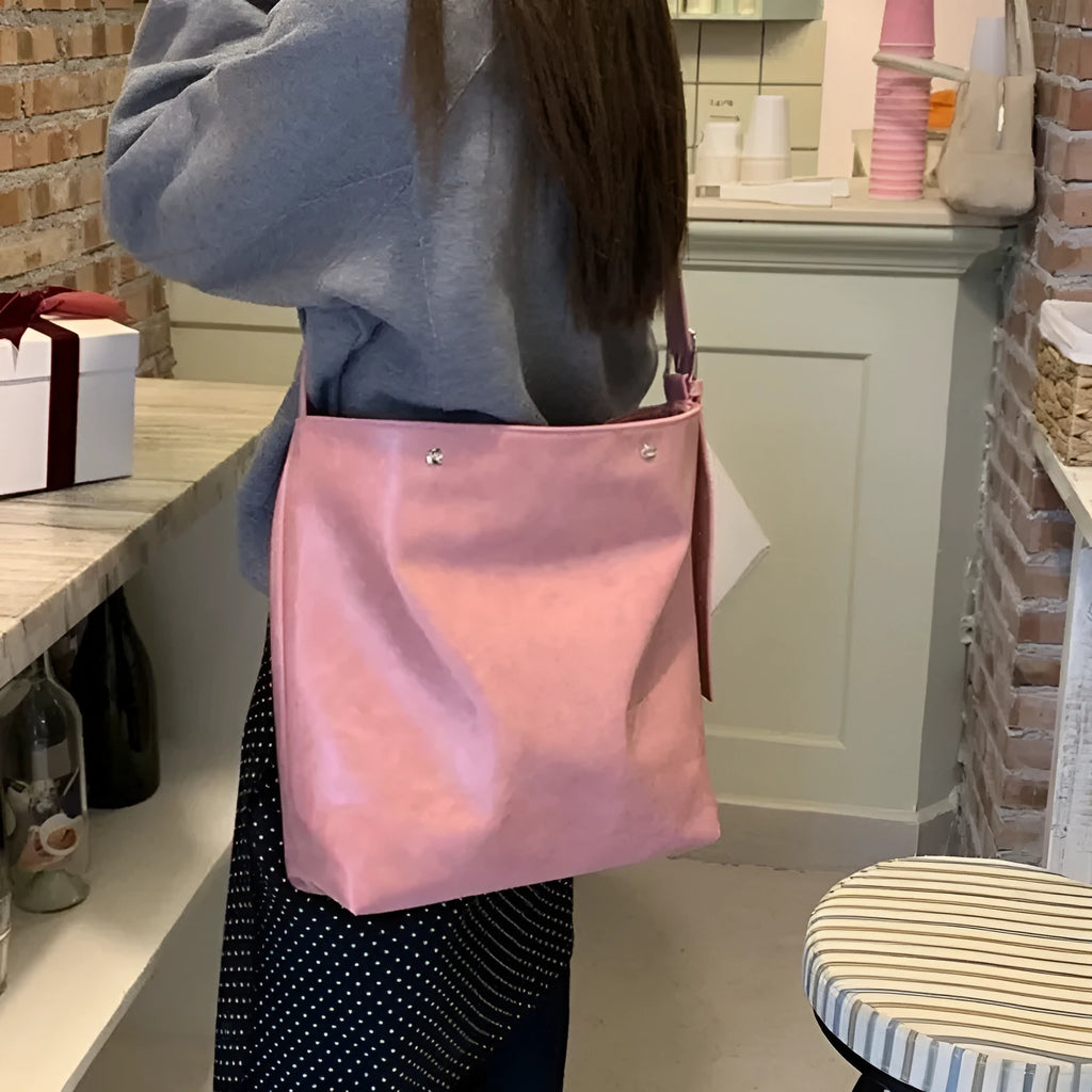 Corduroy one-shoulder commuter bag in pink or brown colour options