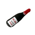 Soft green plush pet toy shaped like a wine bottle for cats and dogs to play with.