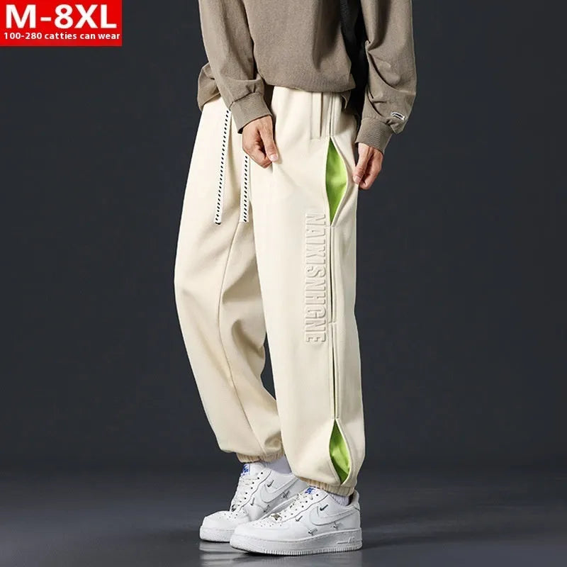 Men's loose cotton pants with ankle banded style and stitching printing details in multiple colours