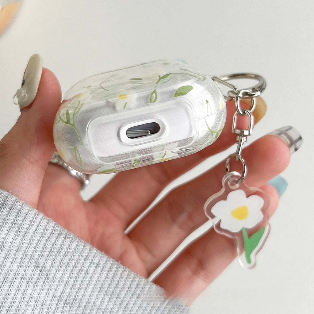 White floral pattern transparent TPU protective case cover for Apple AirPods