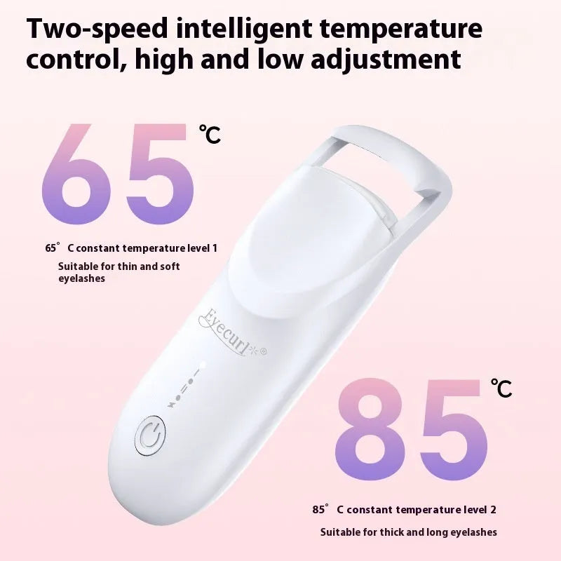 Electric heating eyelash curler in plastic construction with USB charging cable
