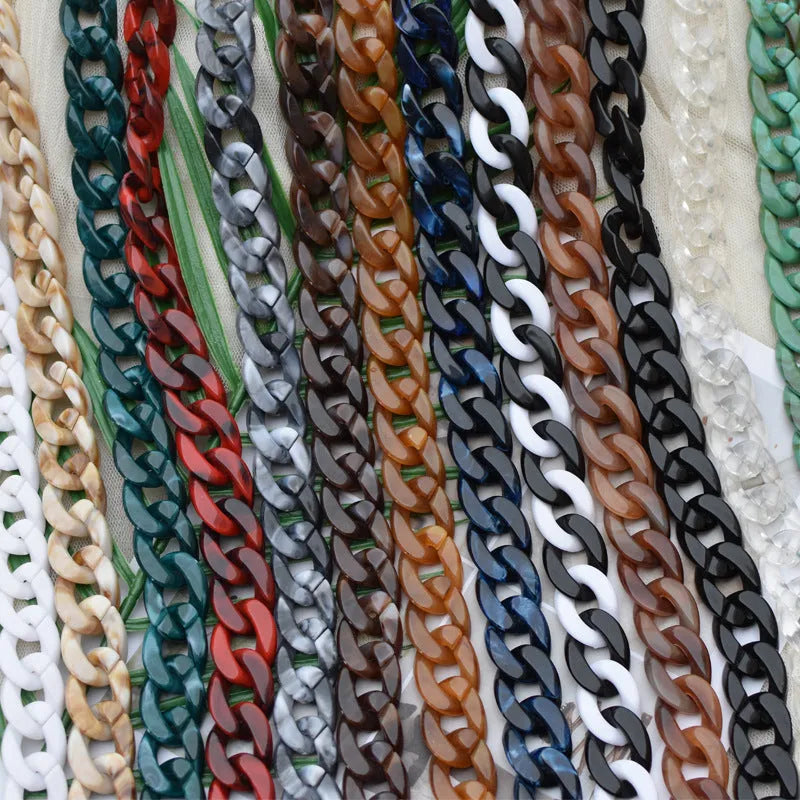 Acrylic chain bag strap with 20x30cm broken ring in black plastic for handbag shoulder attachment