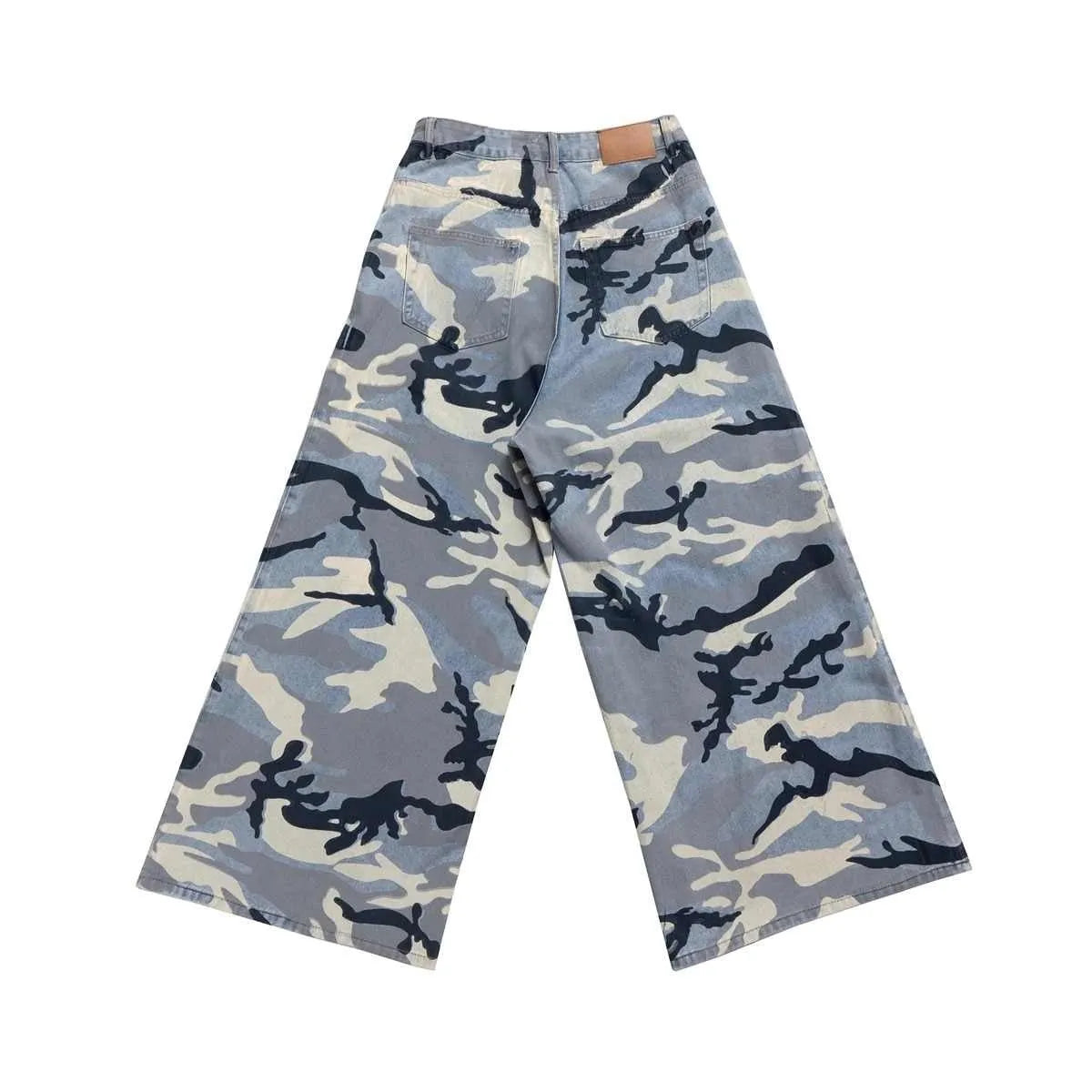 Snow camouflage blue jeans with loose fit trousers design and cotton elastic denim fabric