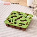 Green brown felt cat toy box with a hole for interactive play, measuring 30 cm square.