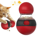 Rotating plastic cat toy with sound features and food-dropping mechanism in toy cat and super ball colours