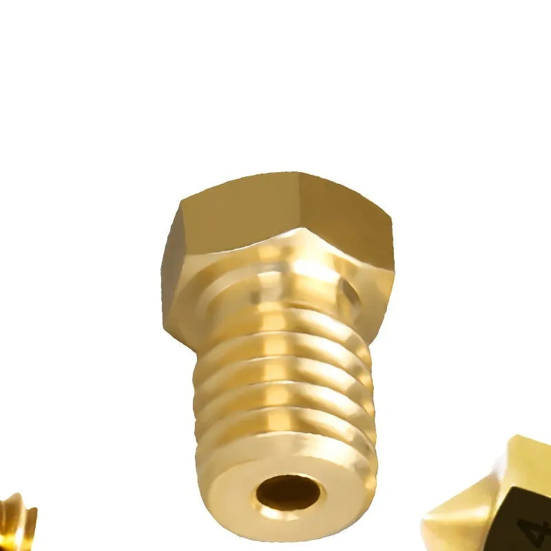 E3D M6 threaded brass 3D printer nozzle with multiple aperture size options.