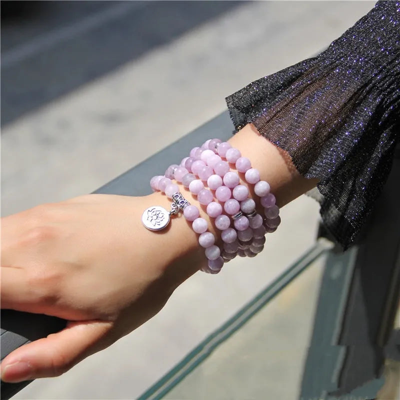 Women's vintage natural stone bracelet with geometric lotus design in various colour options