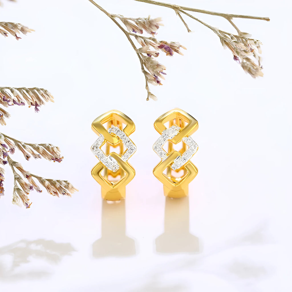 Gold hollow geometric alloy earrings with ear clip fastening