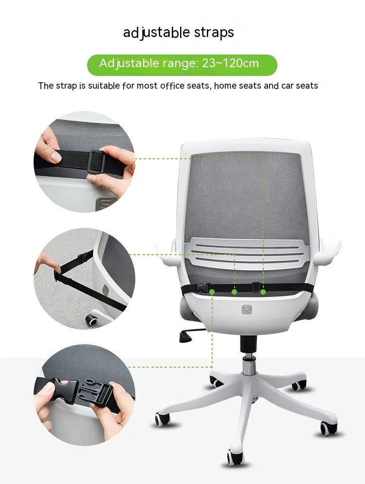 Memory foam seat cushion with adjustable strap shown in creamy white colour