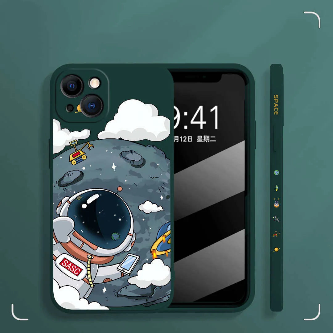 Rubik's Cube TPU phone case for iPhone with astronaut side design, black colour, back cover view